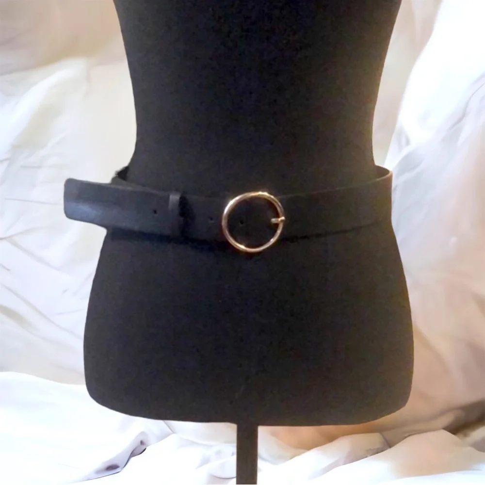 H & M FAUX LEATHER BELT DARK BROWN WITH GOLD TONE BUCKLE SIZE MEDIUM